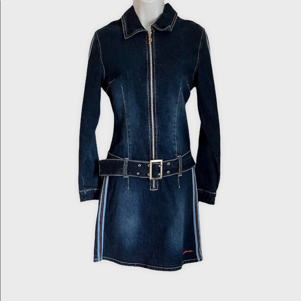 Vintage Y2K Polo Denim Zip Front Dress With Belt Small